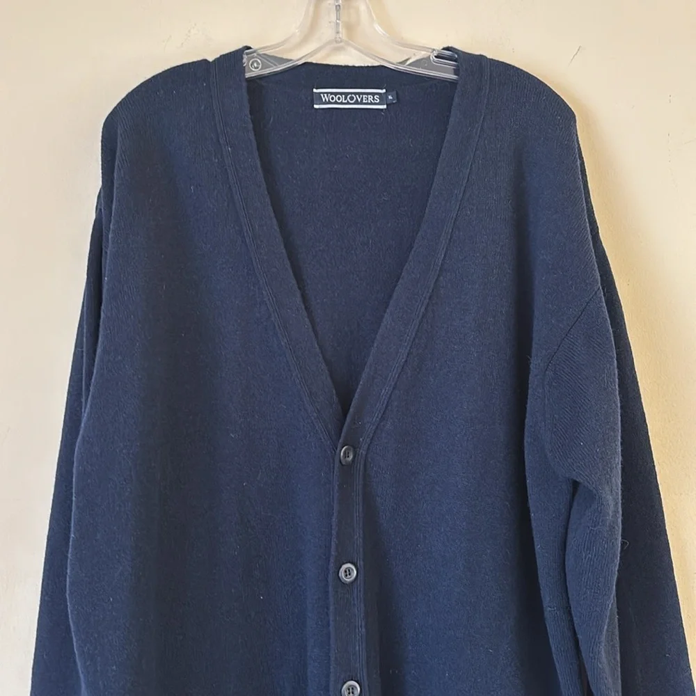 Woolovers Mens Lambswool‎ V Neck Pure Lambswool Cardigan Navy Blue Size XLarge